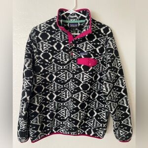 Patagonia Synchilla Black and White Fleece with Pink Trim